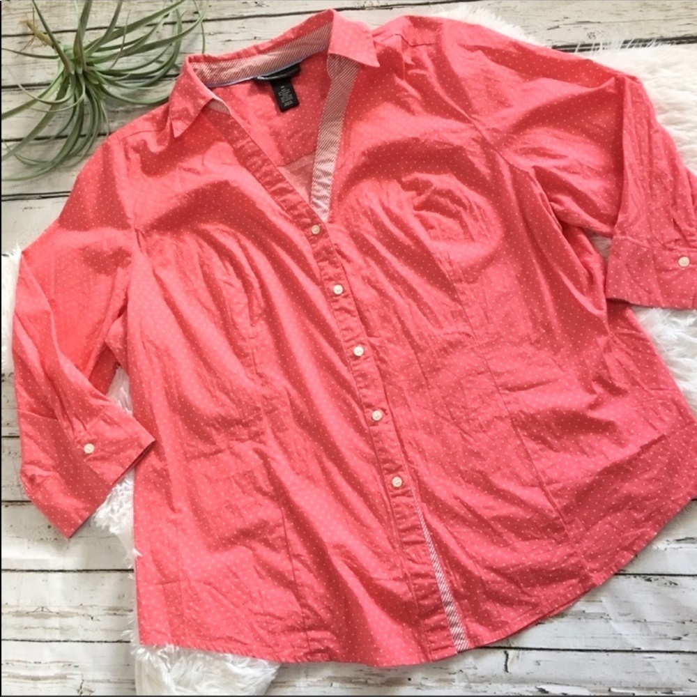 LANE Bryant polka dot button down top size 20 coral white